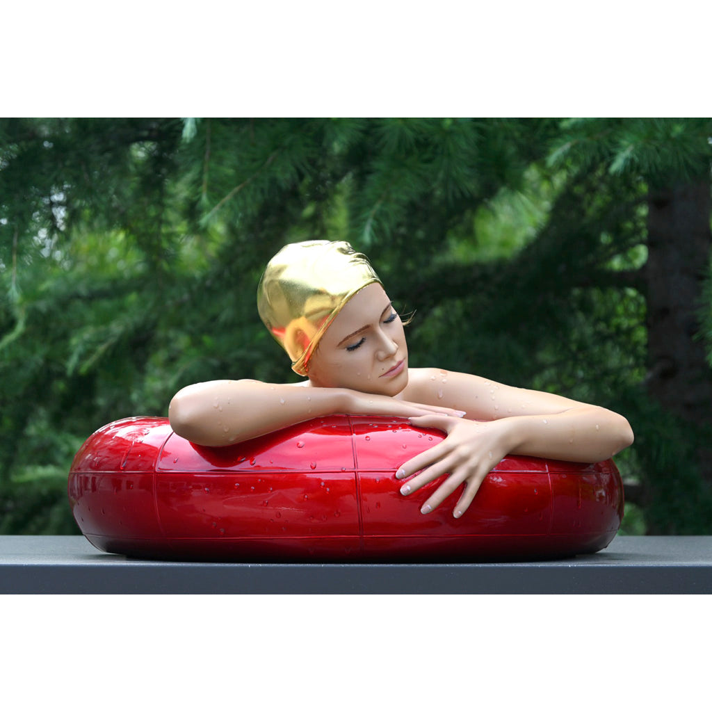 Mini Serena with Candy Red Tube and 24k Gold Leaf Cap by Carole Feuerman -  Waterfall Artful Living HOME