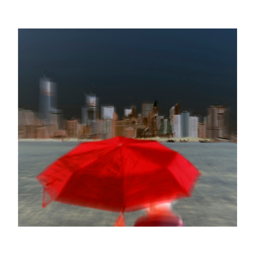 The Red Umbrella Facing Manhattan Like a Small Sunrise of Growing Hope